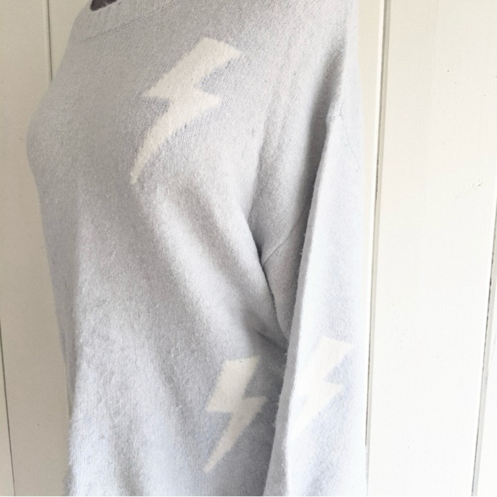 Rails Perci Lightning Bolt Sweater Grey White Cashmere Blend Crew Neck Small - Picture 4 of 9